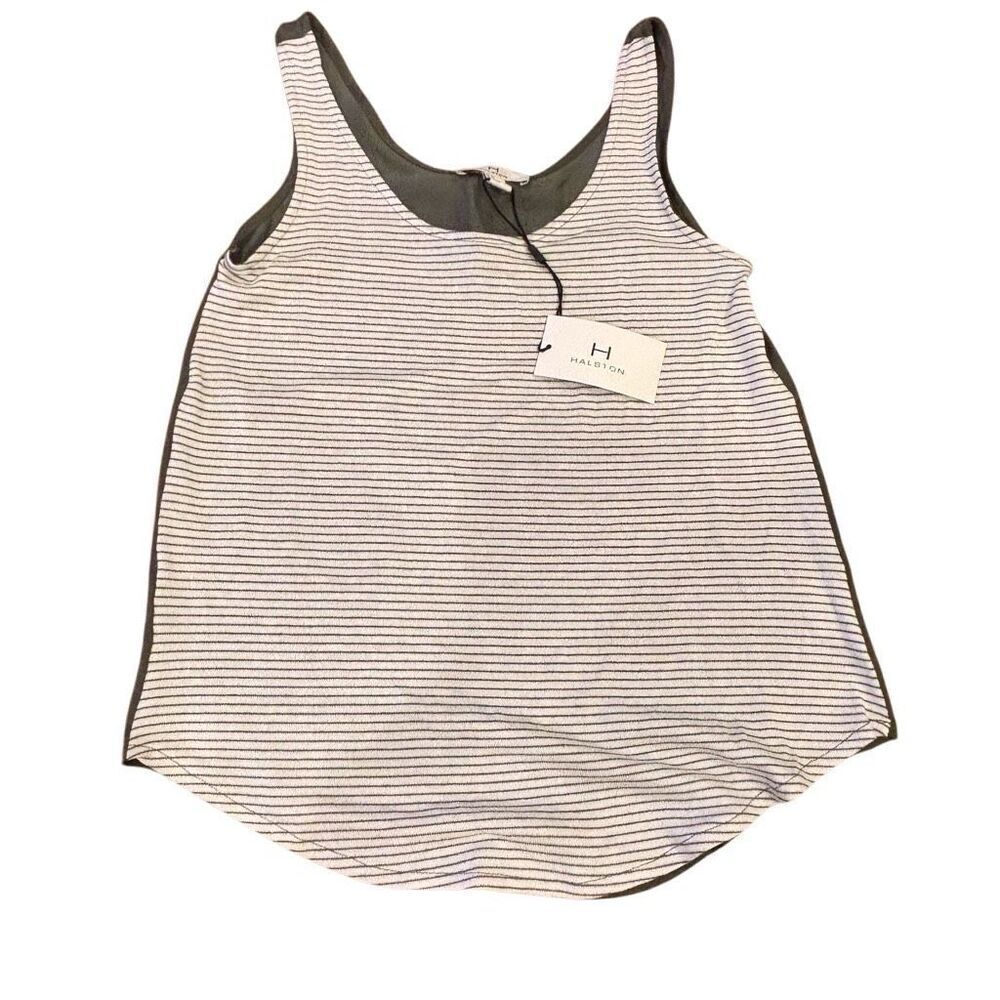 H by Halston Striped Tank Olive Green Size XS RUNS LARGE